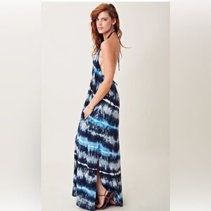 VTG PLANET BLUE WOMENS DRESS BLUE TIE DYE HALTER MAXI XS NWT